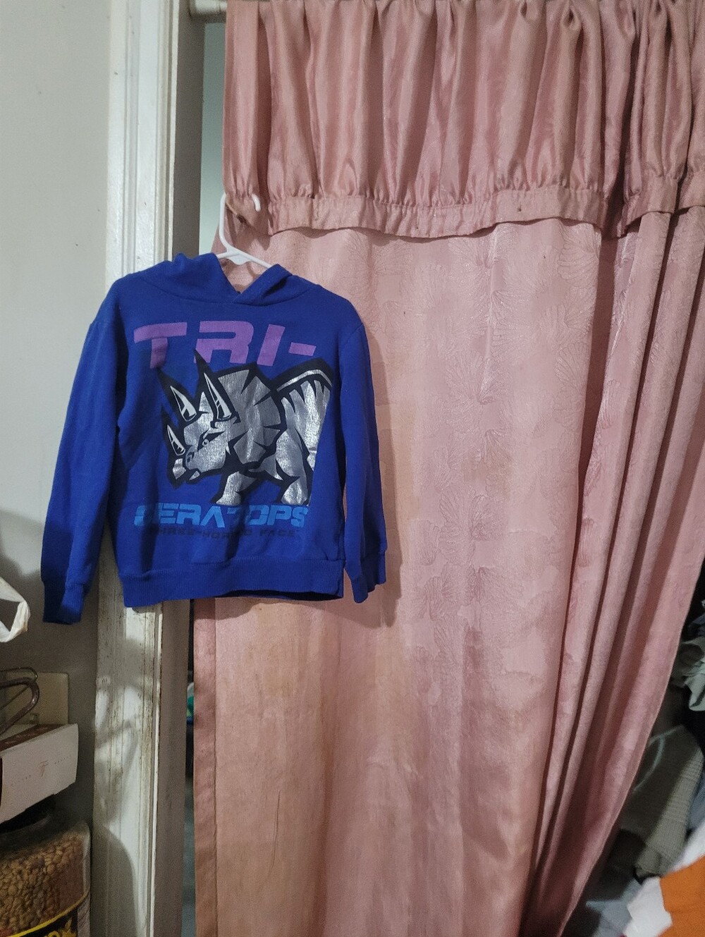 Copper Denim Blue Kids Dinosaur Pullover Hoodie with Silver Graphic